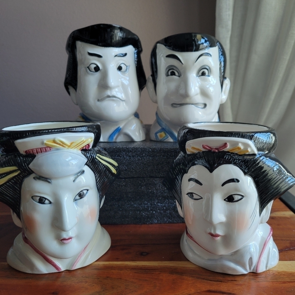 Vintage SIGMA TASTESETTER Japan Four Head Mugs Mens and Womens Hand Painted
